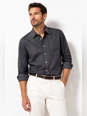 BOSS Hugo Boss Charcoal Gray Italian Cotton Dress Shirt L XL
